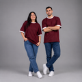 Basic Burgundy Ringer Oversized Unisex Tshirt